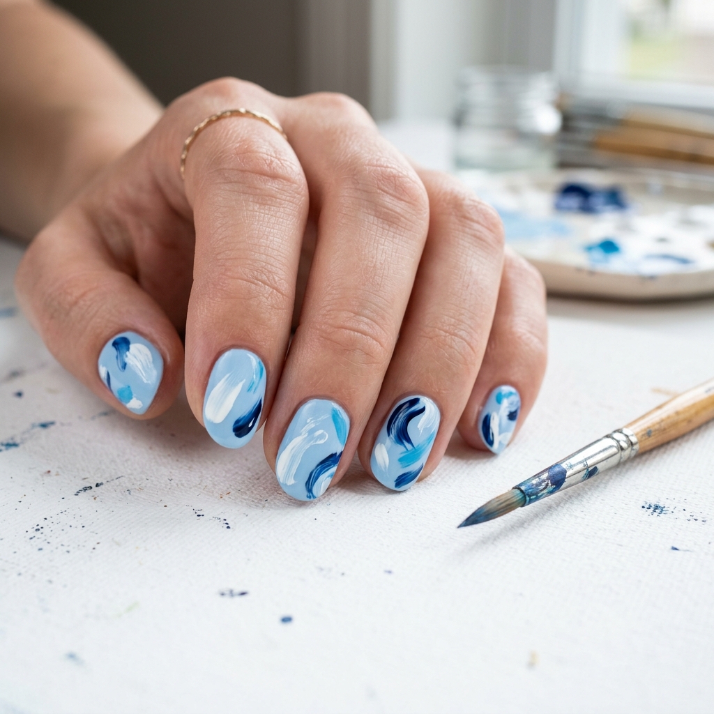 Abstract Light Blue Summer Nails Ideas 