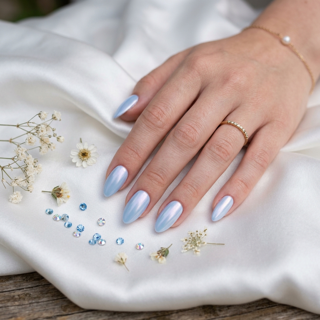 Almond Light Blue Summer Nails Ideas