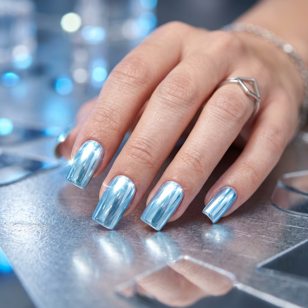 Chrome Light Blue Summer Nails Ideas