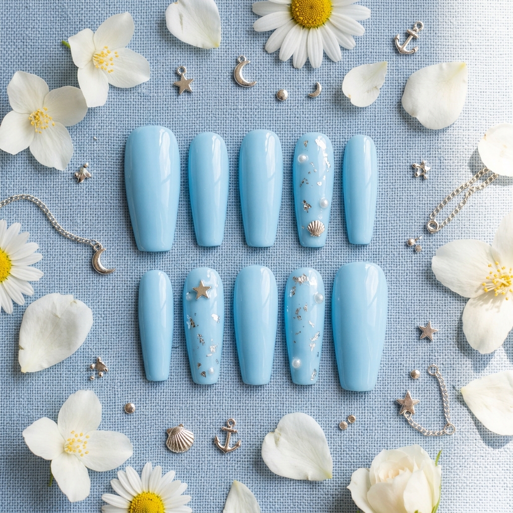 Coffin Light Blue Summer Nails Ideas