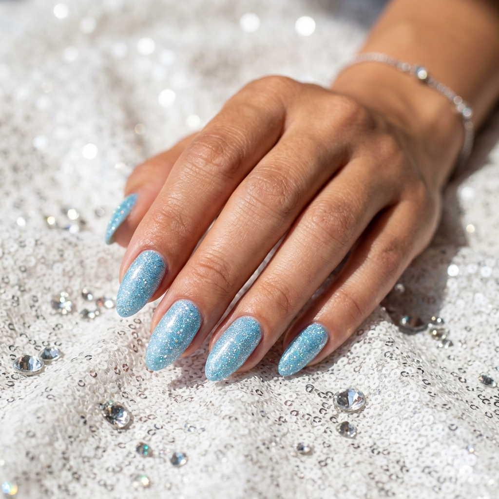 Glitter Light Blue Summer Nails Ideas