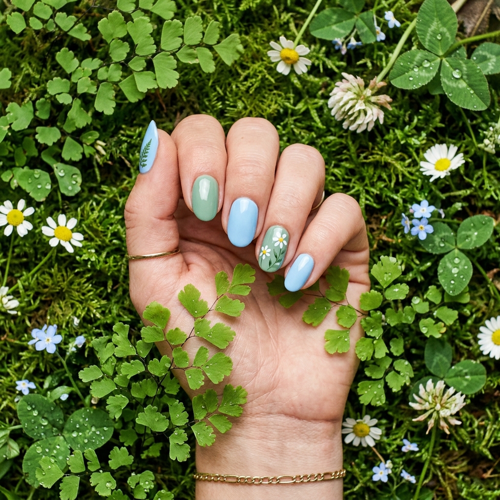 Green and Light Blue Summer Nails Ideas