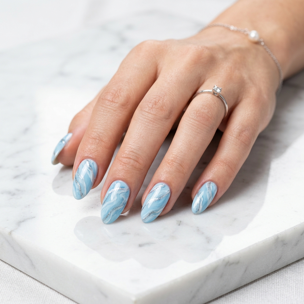 Marble Light Blue Summer Nails Ideas