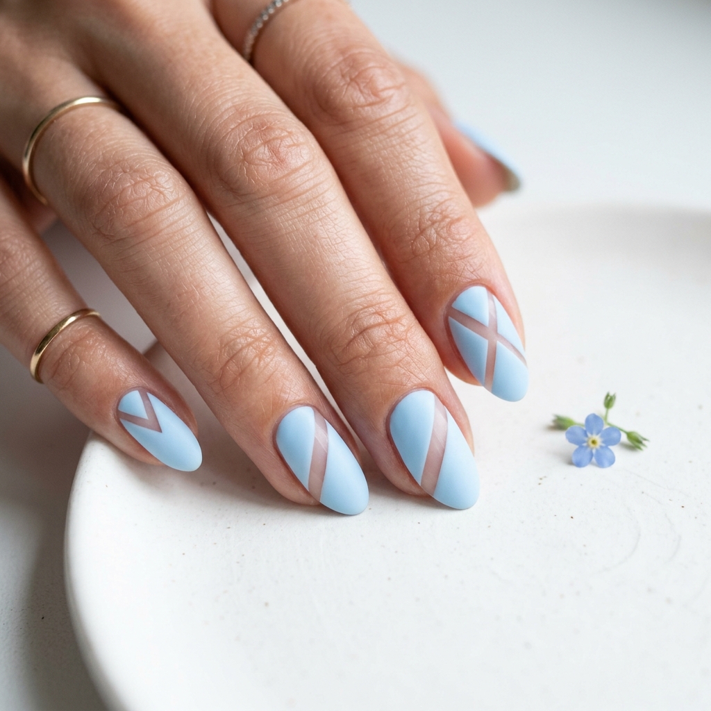 Negative Space Light Blue Summer Nails Ideas