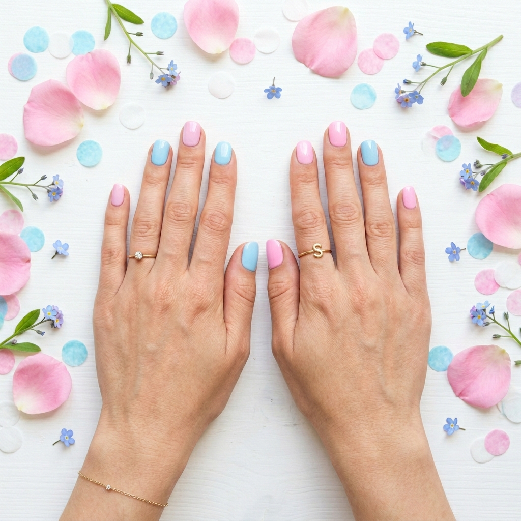 Pink and Light Blue Summer Nails Ideas