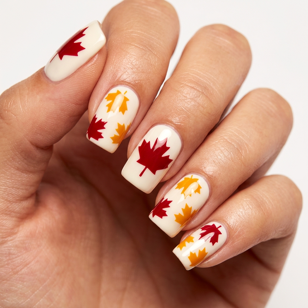 Leaf Nail Art: 30 Stunning Nature Inspired Ideas for Your Next Manicure 21 Maple Leaf Nail Art Ideas