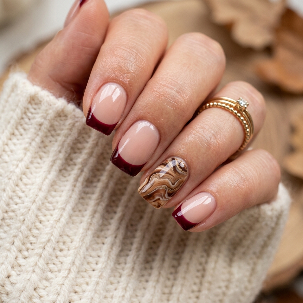 Marble Fall French Tip Nails Ideas