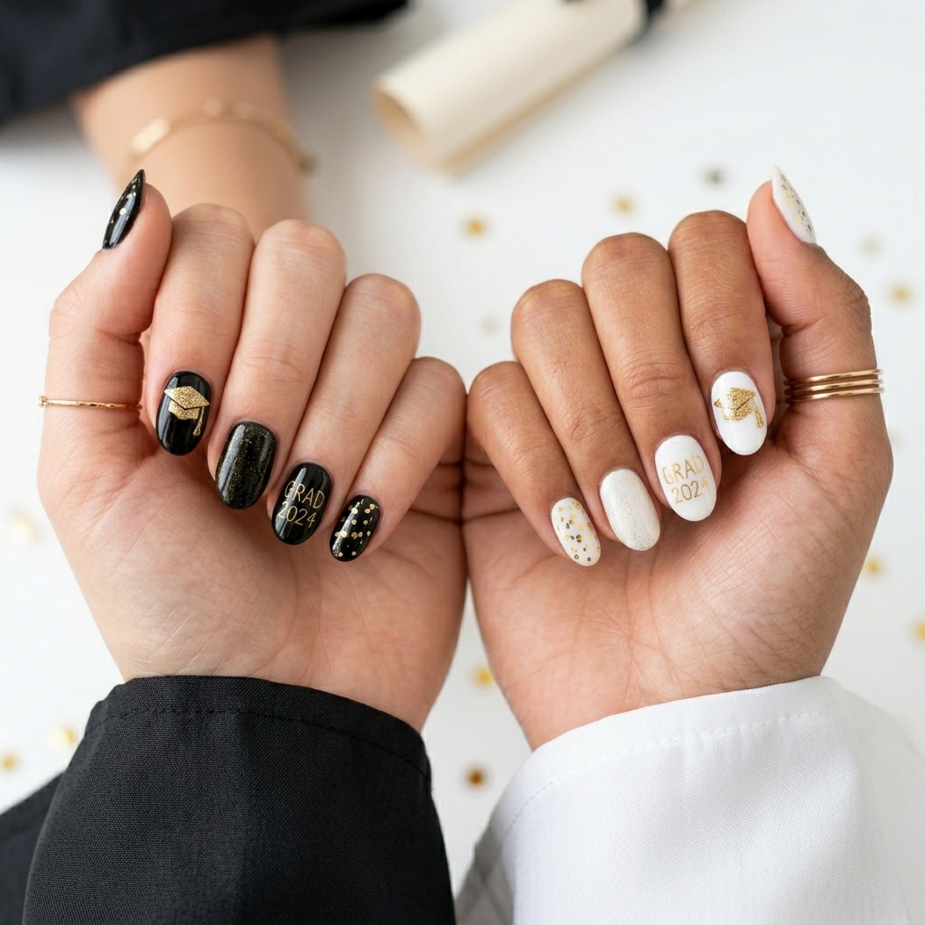 Matching Graduation Nail Ideas for Best Friends
