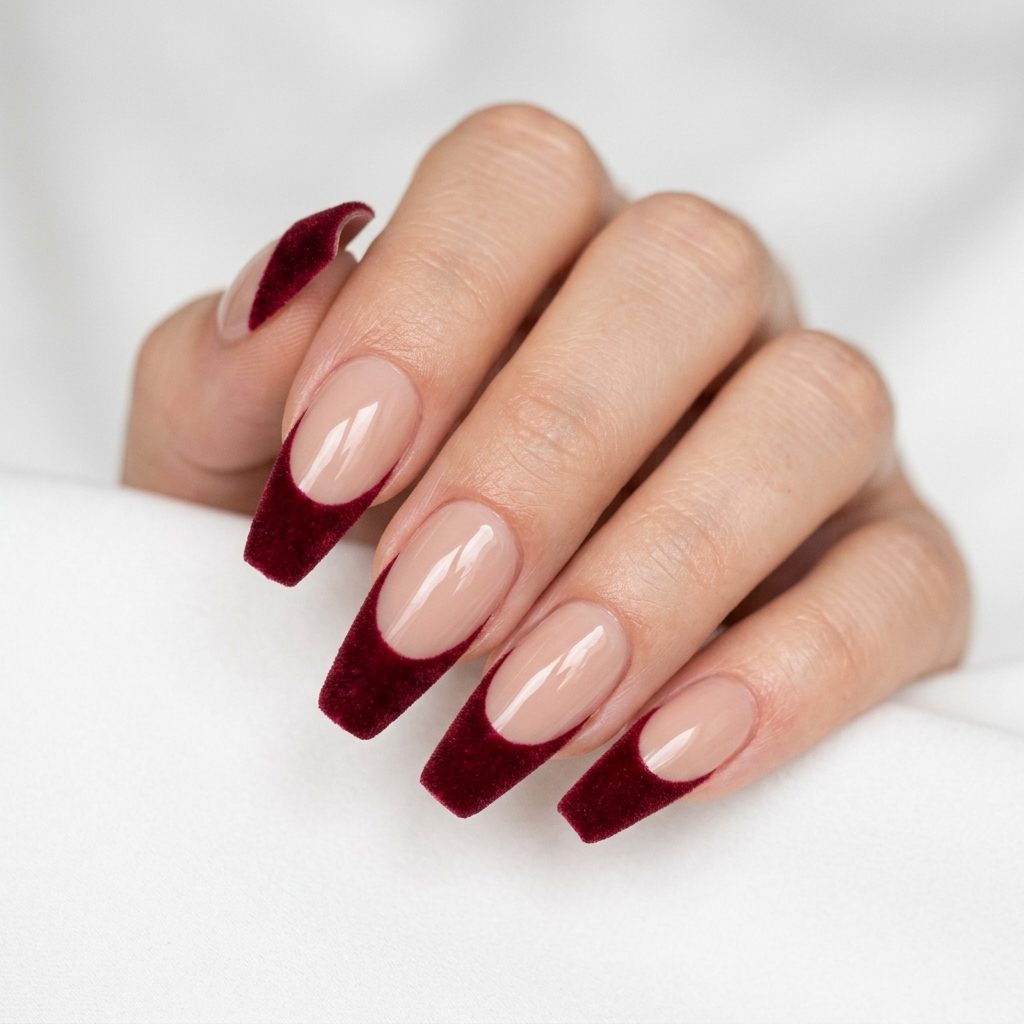 Matte Cherry French Tip Nails Ideas
