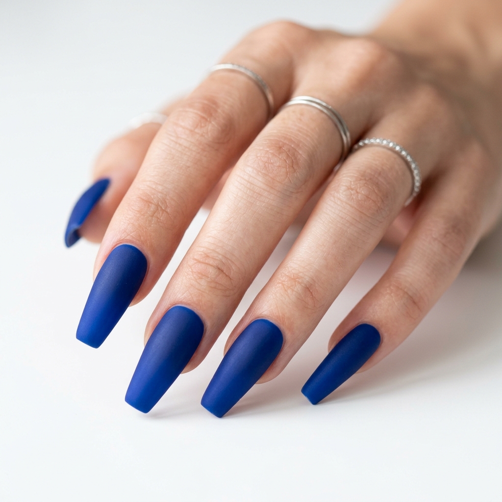 Matte Blue Coffin Nail Ideas