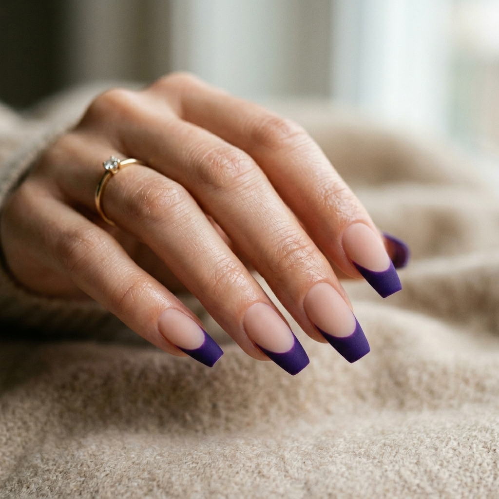Purple French Tip Nails: 30 Stunning Ideas to Inspire Your Next Manicure 8 Matte Purple French Tip Nails Ideas