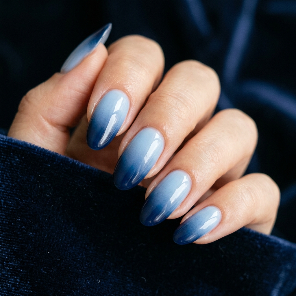 Dark Blue French Tip Nails: 30 Stunning Ideas to Inspire Your Next Manicure 3 Midnight Blue Ombre French Tip Ideas