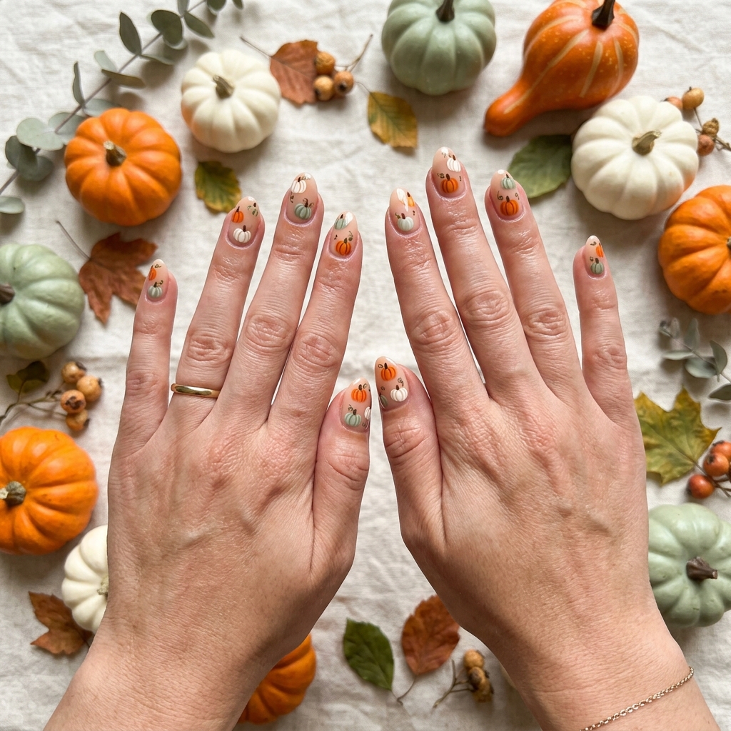 30 Pumpkin Nail Designs That Go From Adorably Cute to Absolutely Stunning 6 Mini Pumpkin Nail Designs