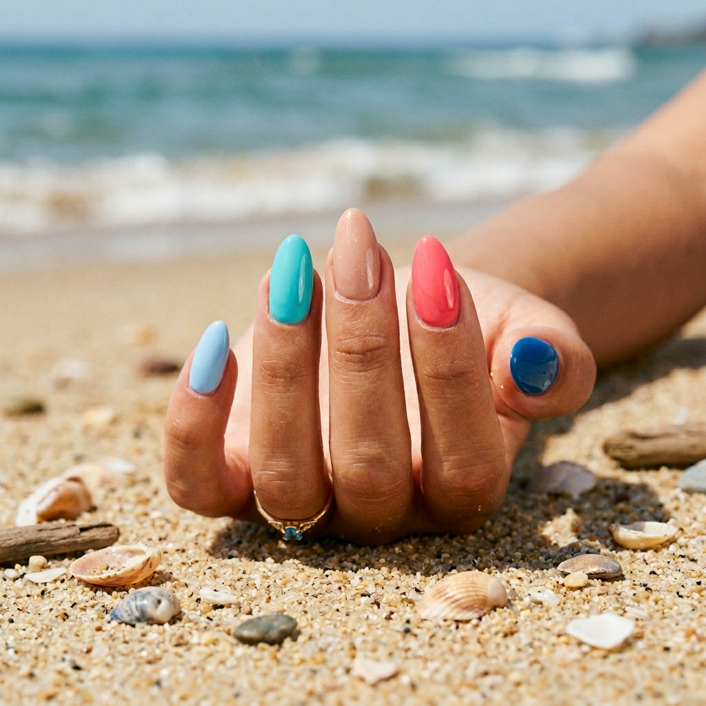 Beach Nail Ideas: 30 Refreshing Designs to Inspire Your Summer Manicure 24 Multicolor Beach Nail Idea