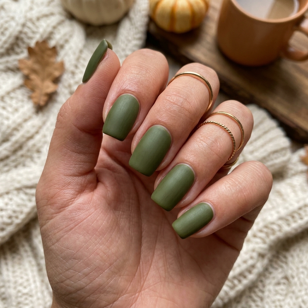 October Nail Designs: 30 Creative Ideas to Inspire Your Autumn Manicure 17 Olive Green October Nails Ideas