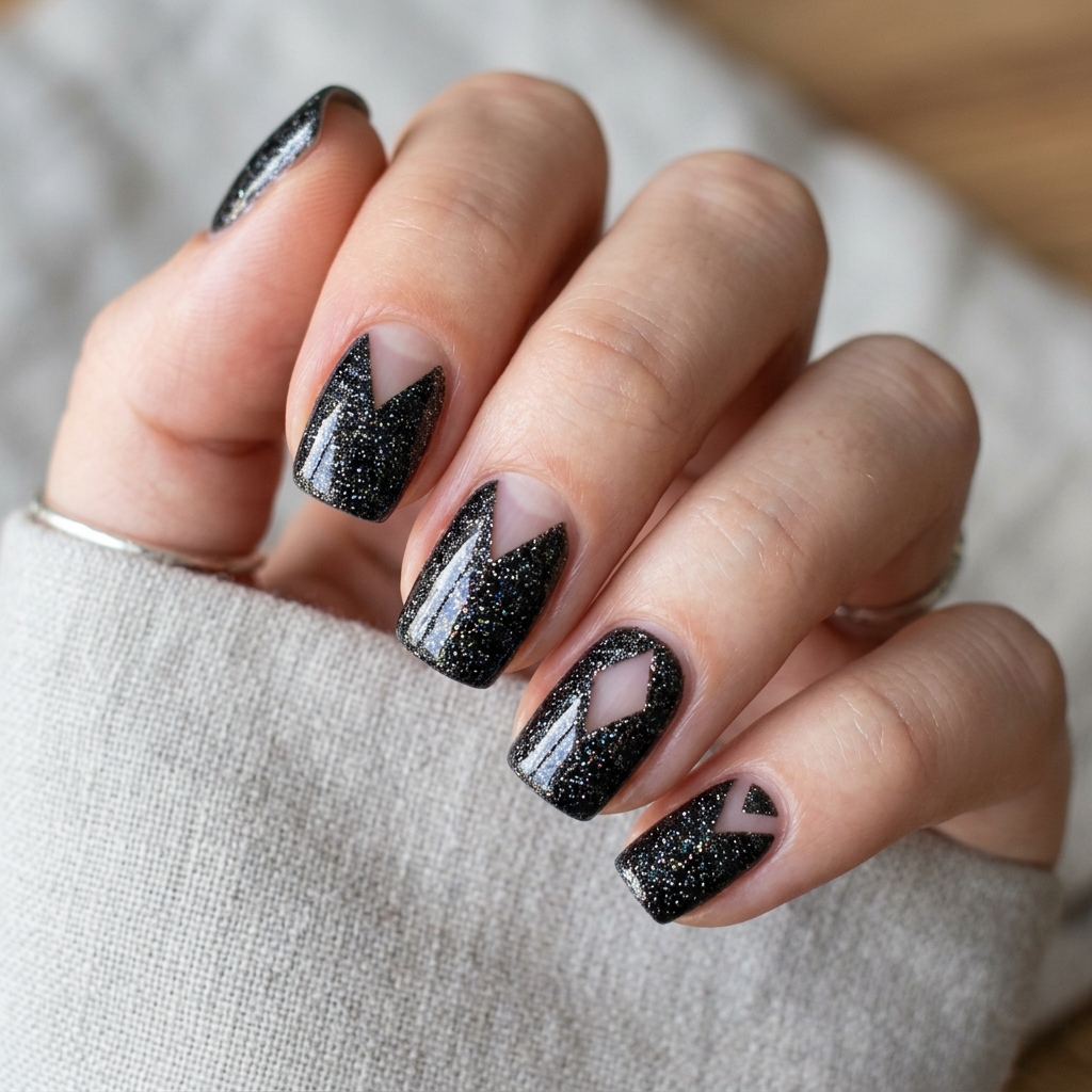 Black Sparkly Nails: 30 Creative Ideas to Inspire Your Next Manicure 17 Black Sparkly Negative Space Nails Ideas