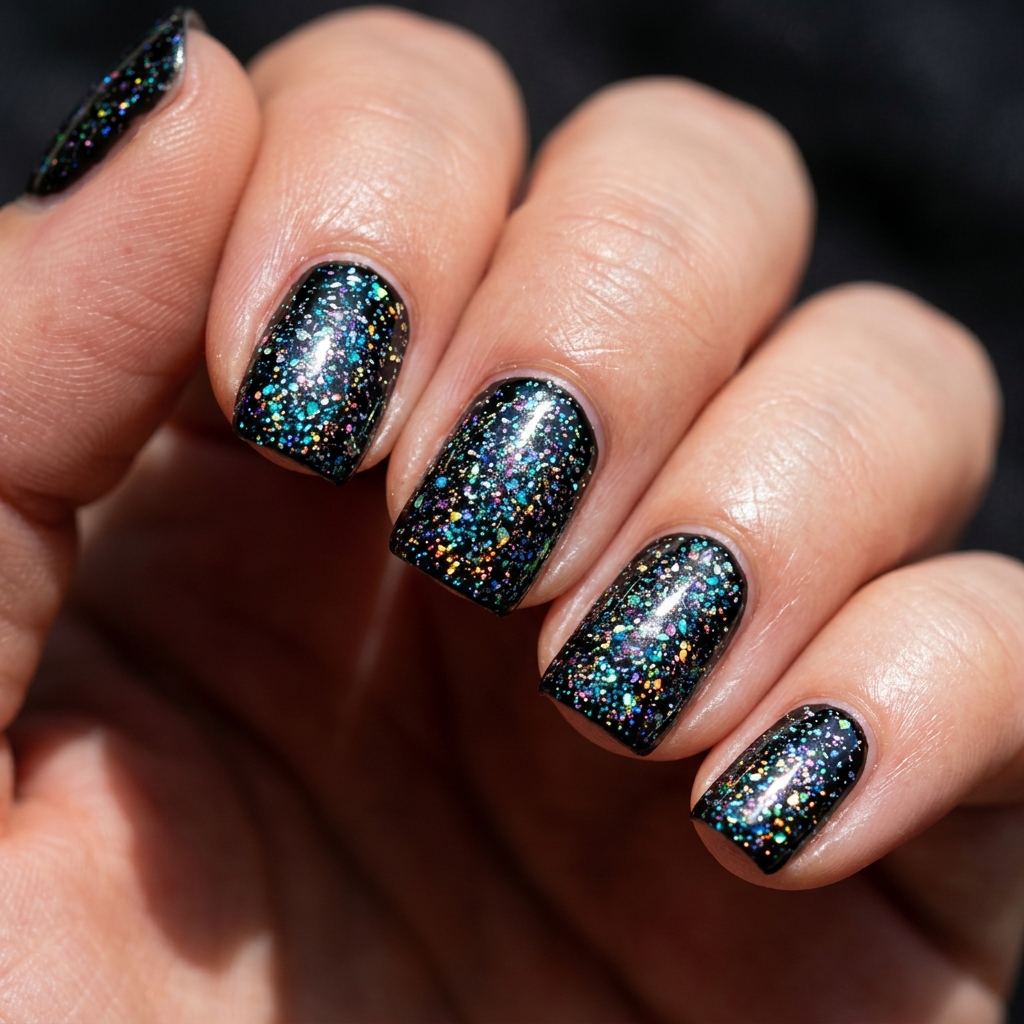 Black Sparkly Nails: 30 Creative Ideas to Inspire Your Next Manicure 6 Black Holographic Glitter Nails Ideas