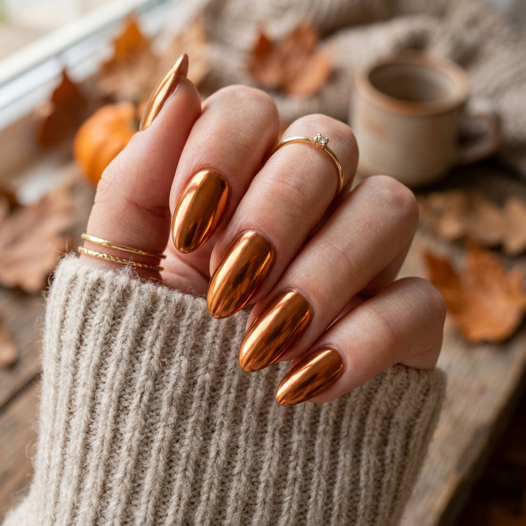 October Nail Designs: 30 Creative Ideas to Inspire Your Autumn Manicure 14 Chrome October Nail Designs Ideas