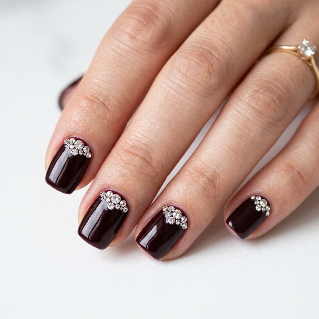 Black Cherry Nails: 30 Creative Ideas to Inspire Your Next Manicure 25 Black Cherry Crystal Accent Nails Ideas