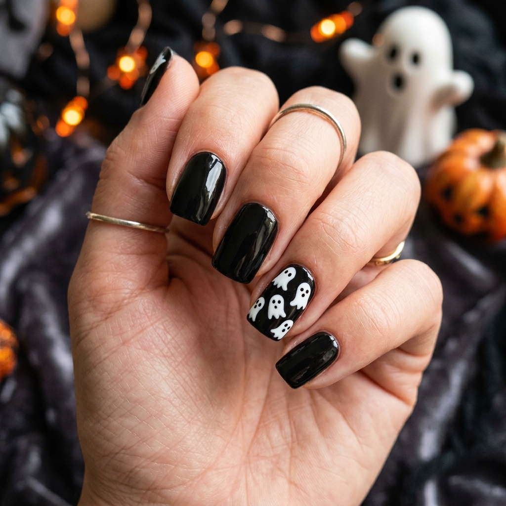 October Nail Designs: 30 Creative Ideas to Inspire Your Autumn Manicure 11 Ghost Print October Nails Ideas