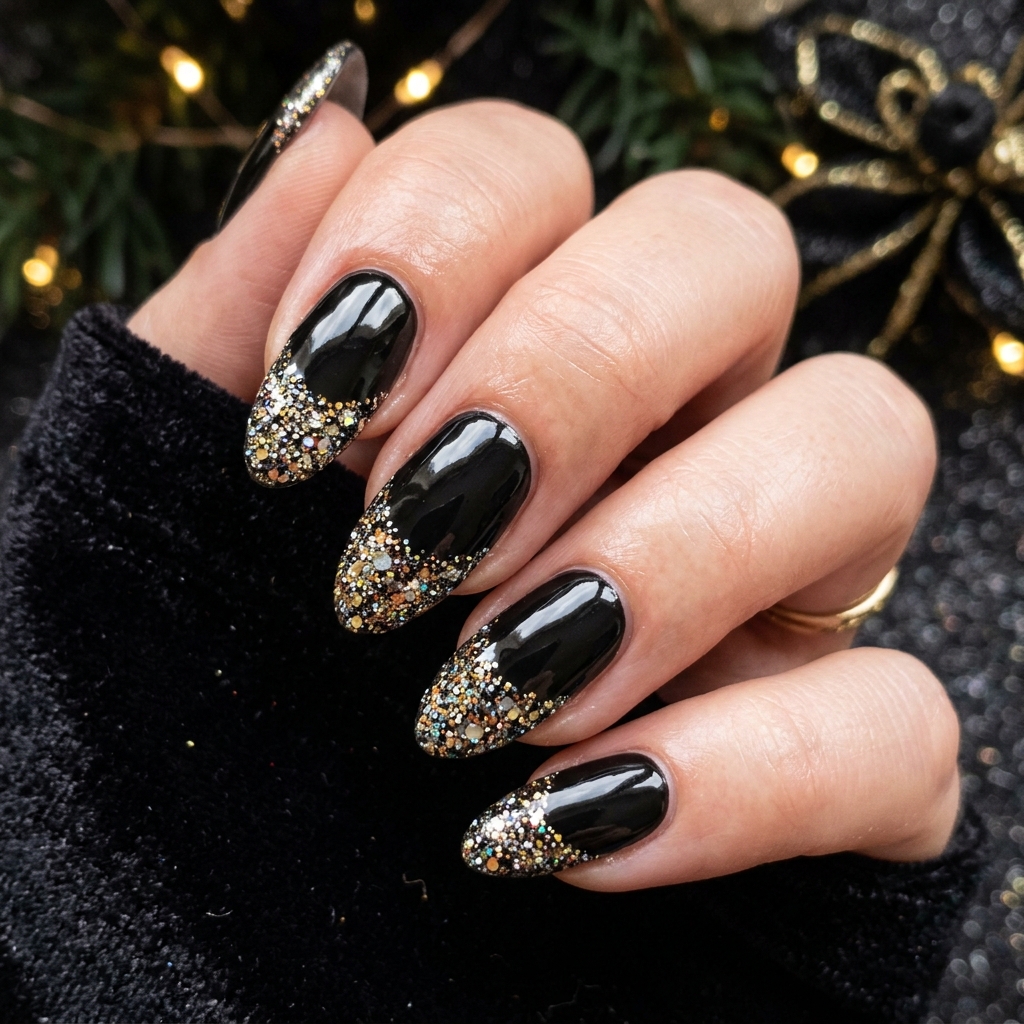 Black Sparkly Nails: 30 Creative Ideas to Inspire Your Next Manicure 11 Black Glitter Tip Nails Ideas