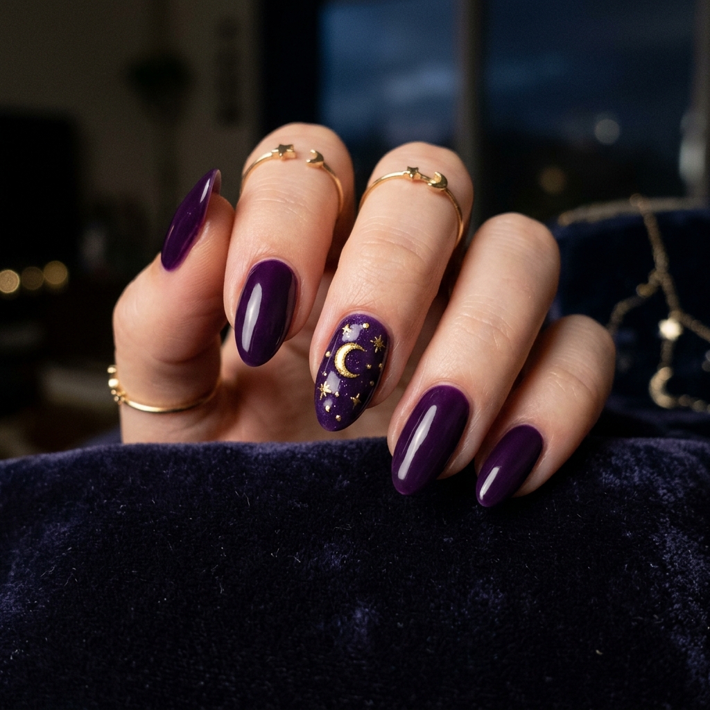 October Nail Designs: 30 Creative Ideas to Inspire Your Autumn Manicure 16 October Nail Designs with Moons Ideas