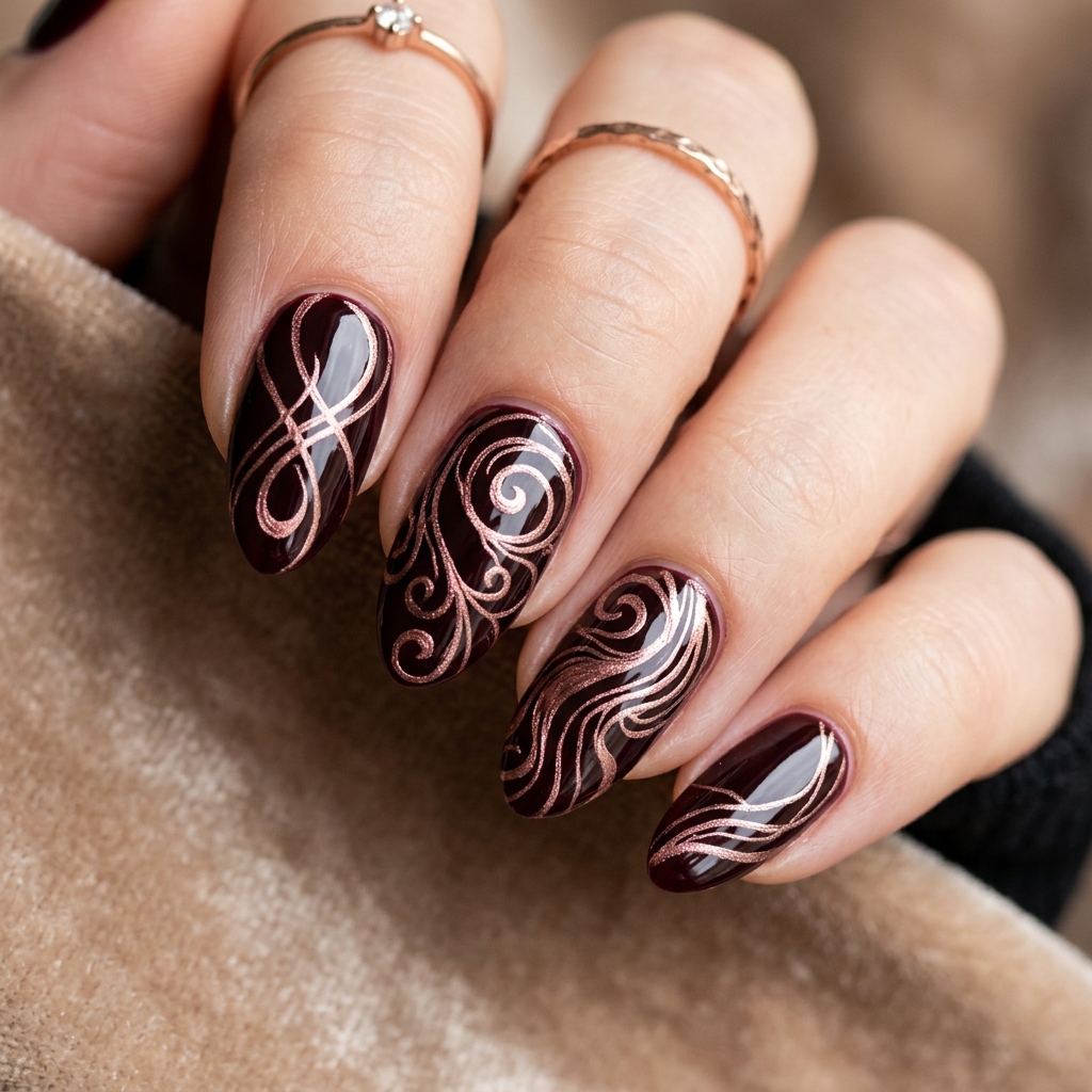Black Cherry Nails: 30 Creative Ideas to Inspire Your Next Manicure 12 Black Cherry Swirl Nails Ideas