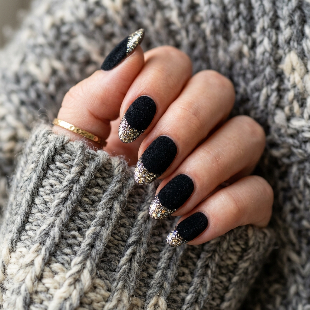 Black Sparkly Nails: 30 Creative Ideas to Inspire Your Next Manicure 22 Black Sparkly Velvet Nails Ideas