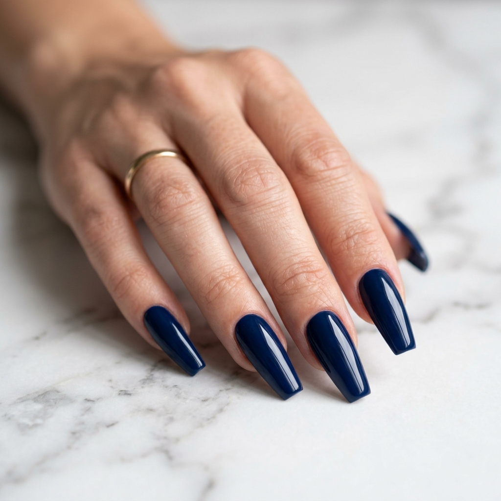 Navy Blue Coffin Nail Ideas