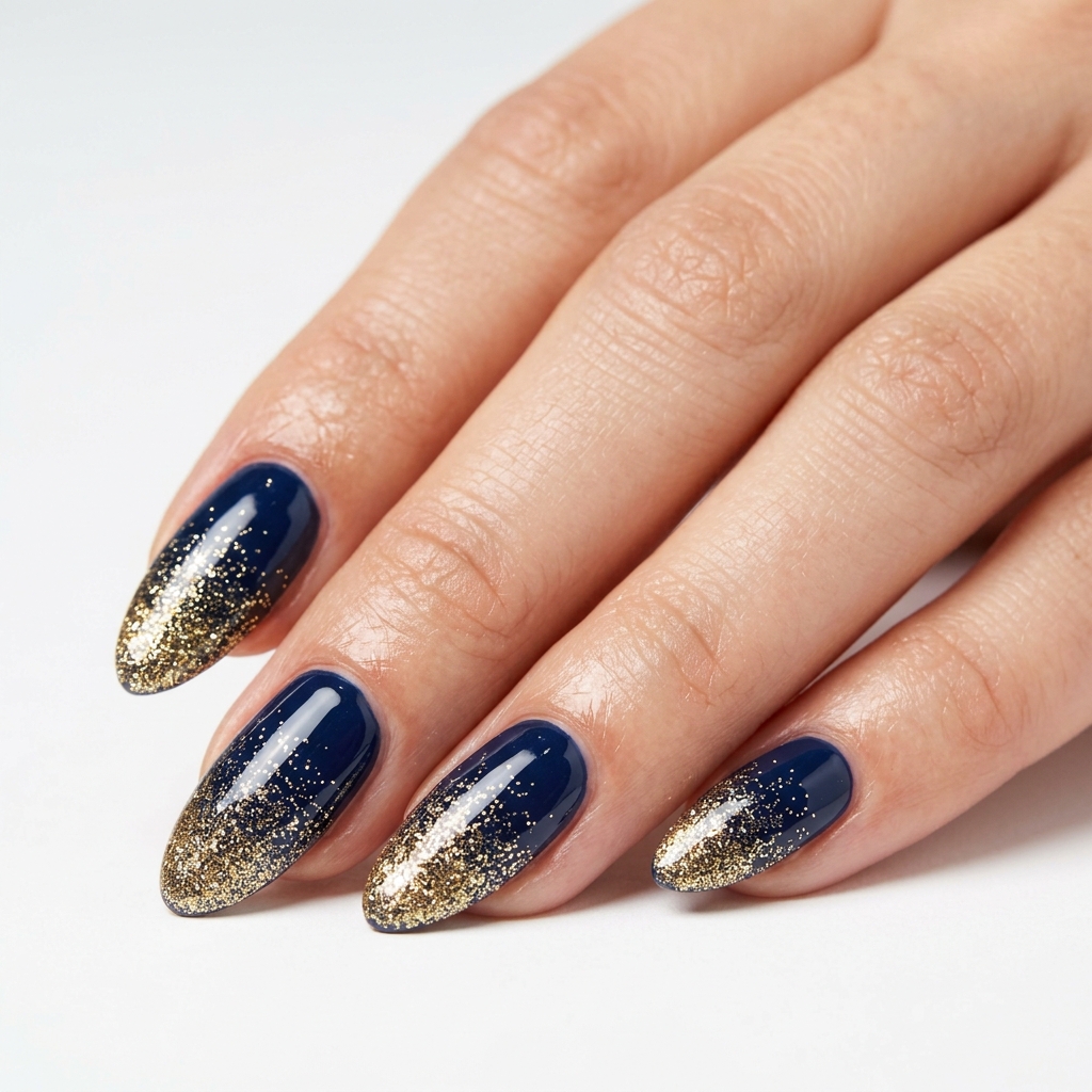Navy Blue and Gold Nails: 30 Gorgeous Ideas to Elevate Your Manicure 2 Navy blue gold glitter nails 202606232328