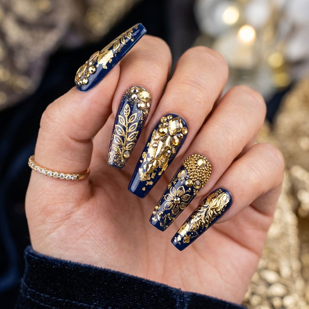 Navy Blue and Gold Nails: 30 Gorgeous Ideas to Elevate Your Manicure 31