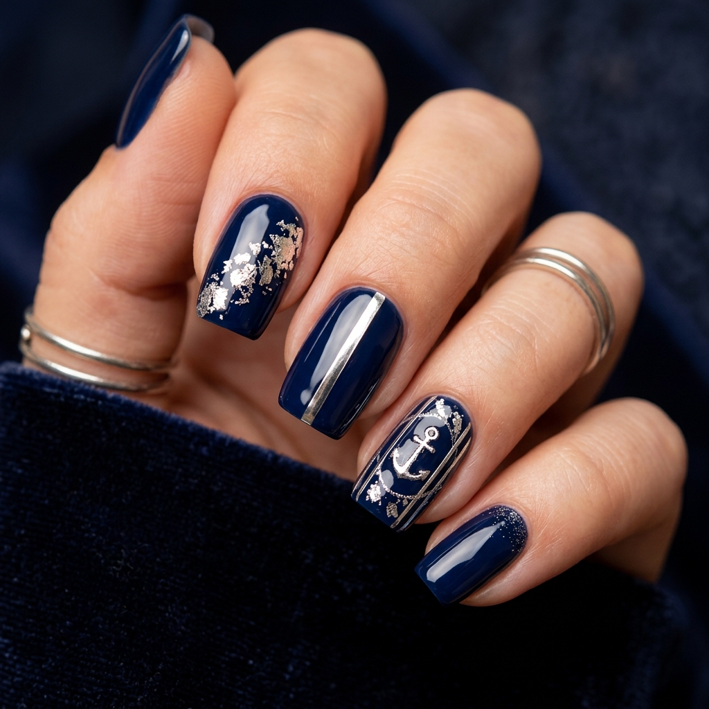 Blue and Silver Nail Designs Ideas: 30 Stunning Looks to Try Now 3 Navy Blue and Silver Nail Designs Ideas