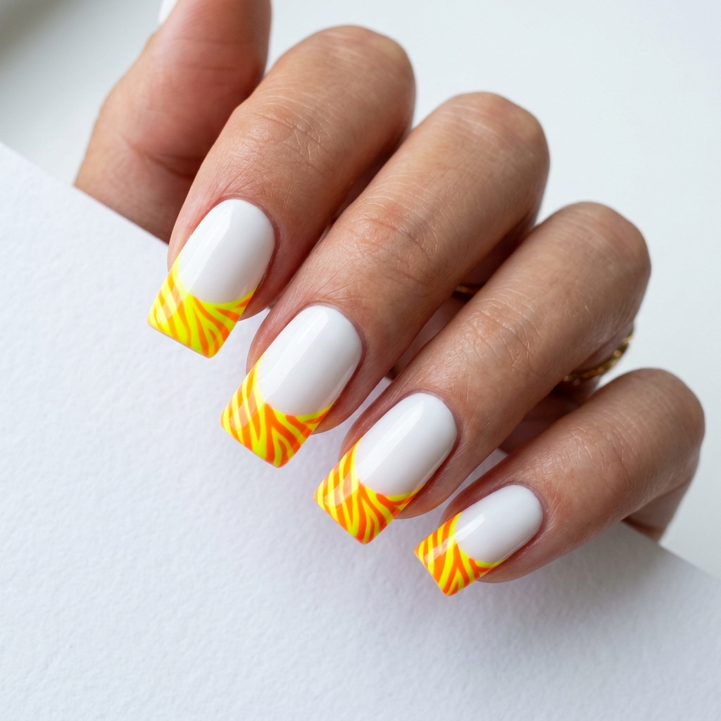 Neon Zebra French Tip Nails Ideas