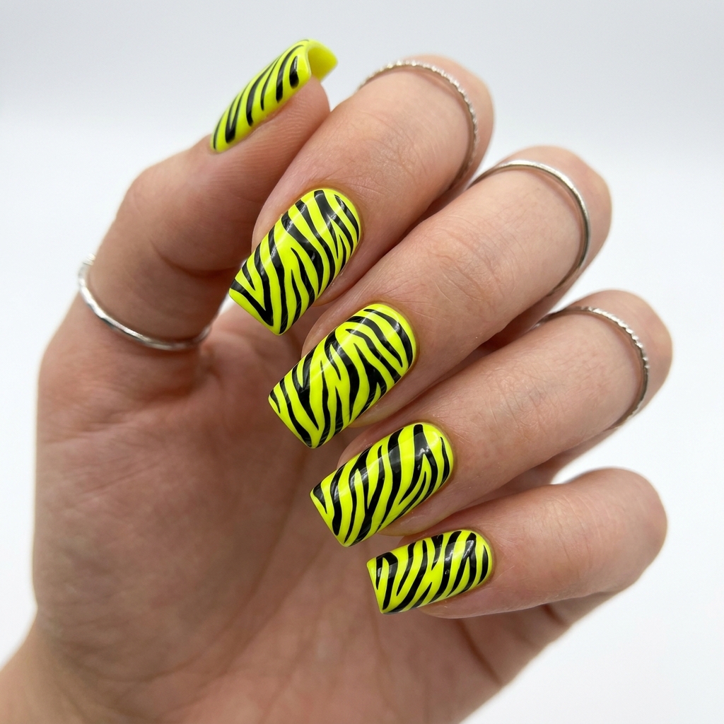 Neon Zebra Nail Art Ideas