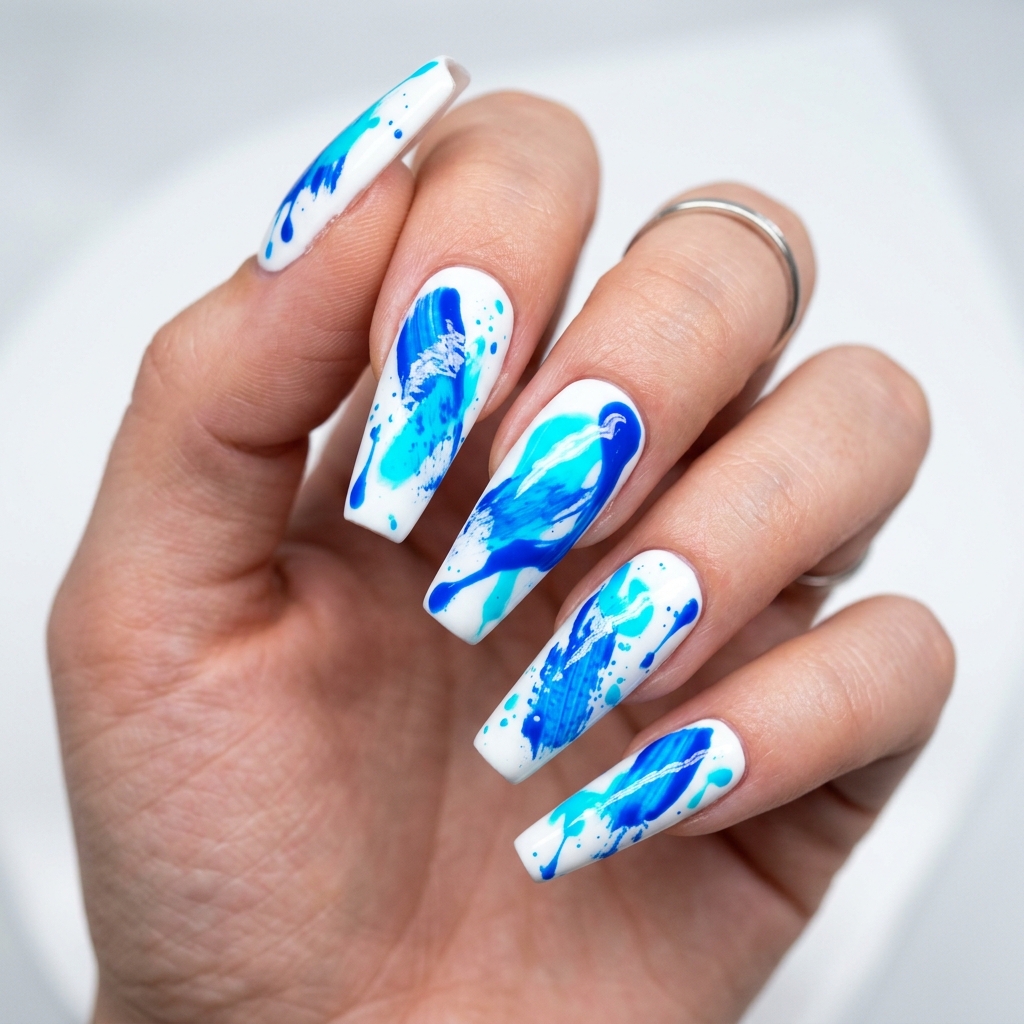 Abstract Neon Blue Nails Design