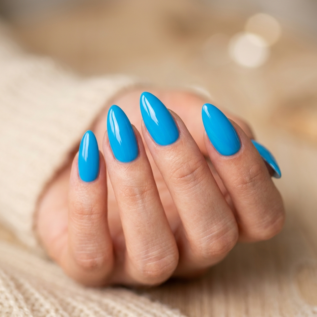 Neon Blue Almond Nails