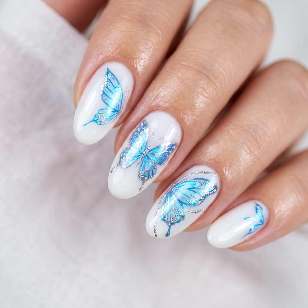 Butterfly Neon Blue Nails Art