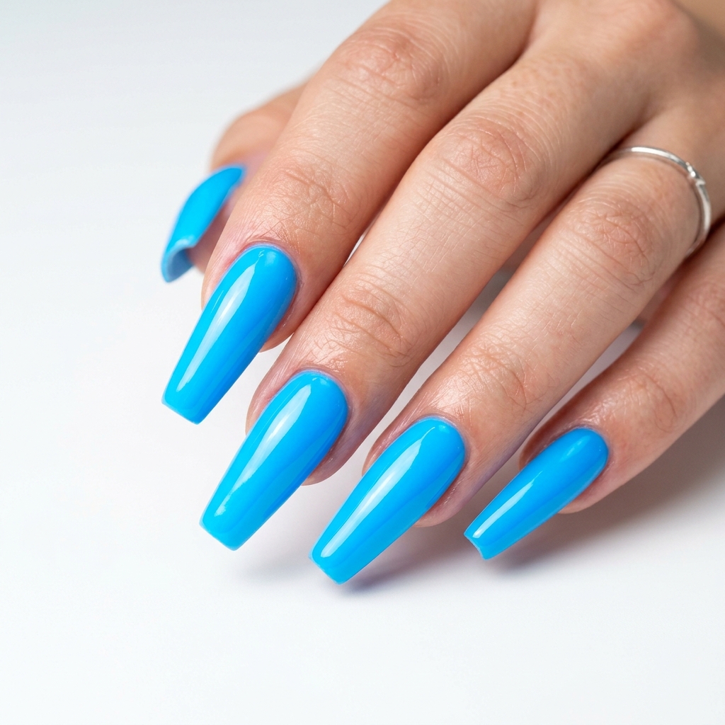 Coffin Neon Blue Nails