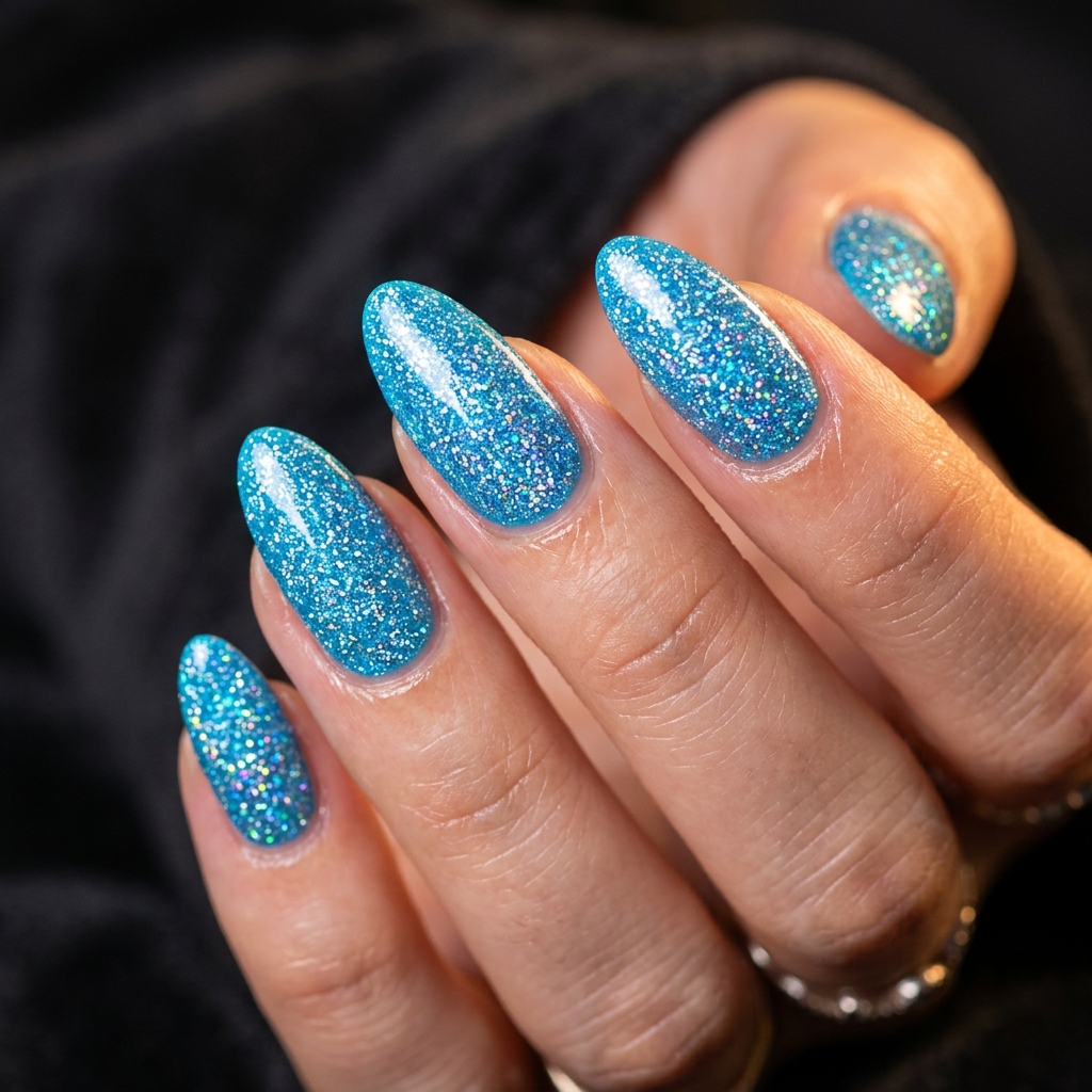 Glitter Neon Blue Nails