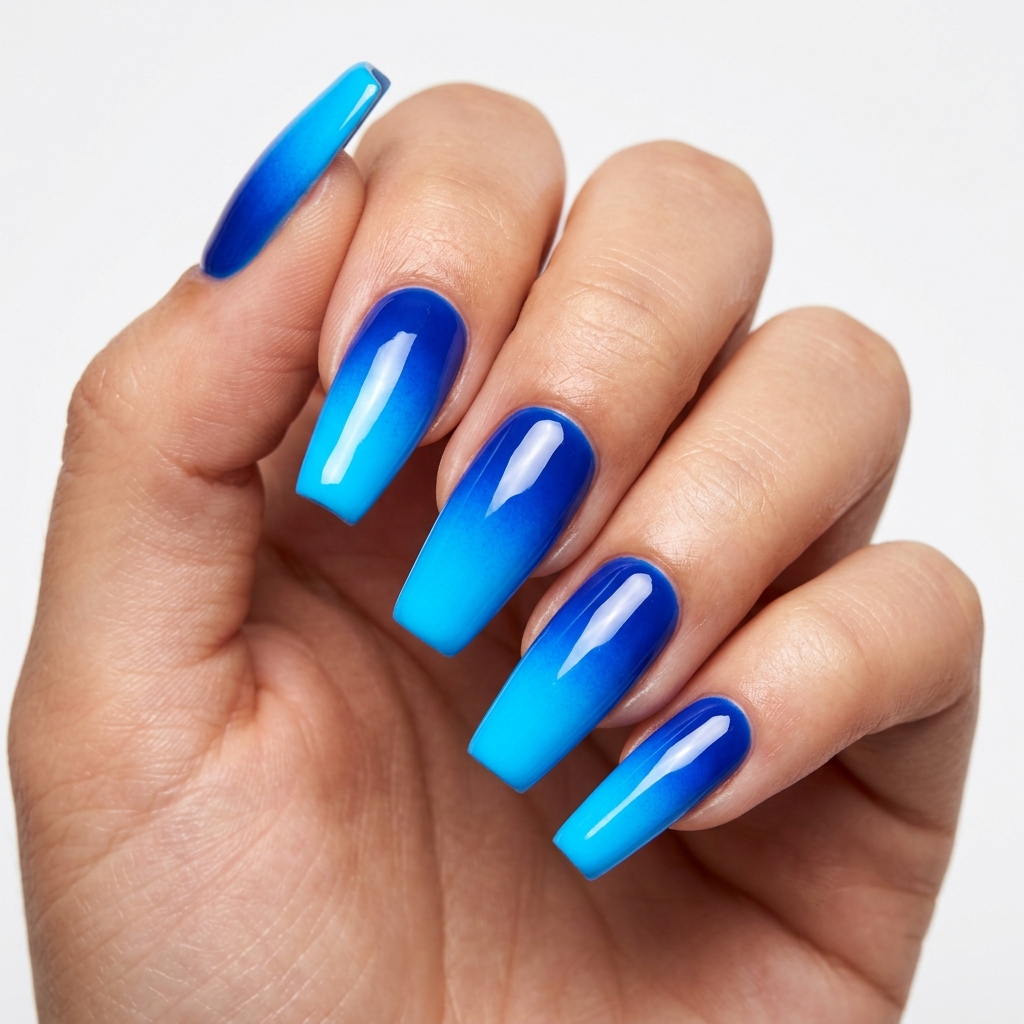 Gradient Neon Blue Nails