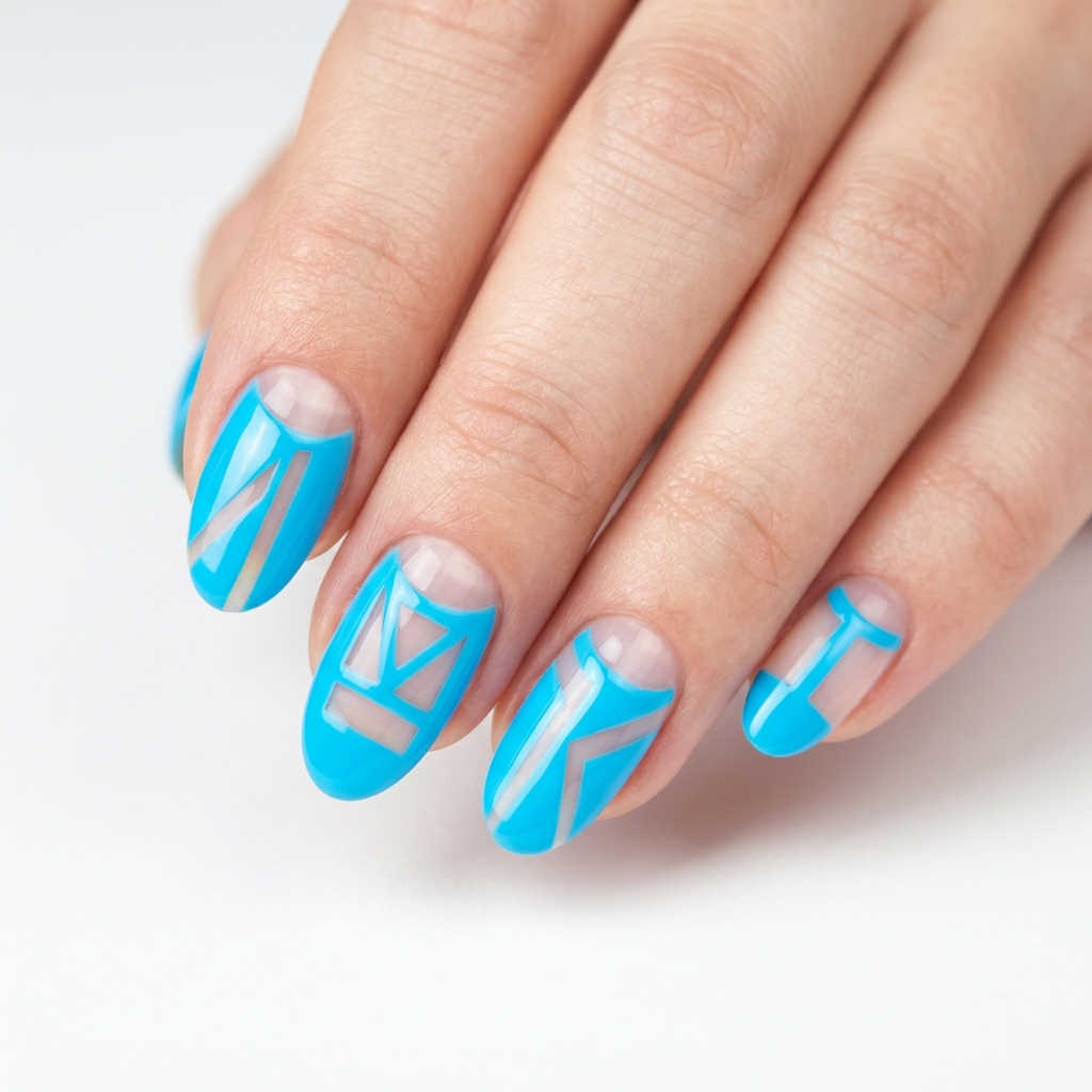 Neon Blue Negative Space Nail Art