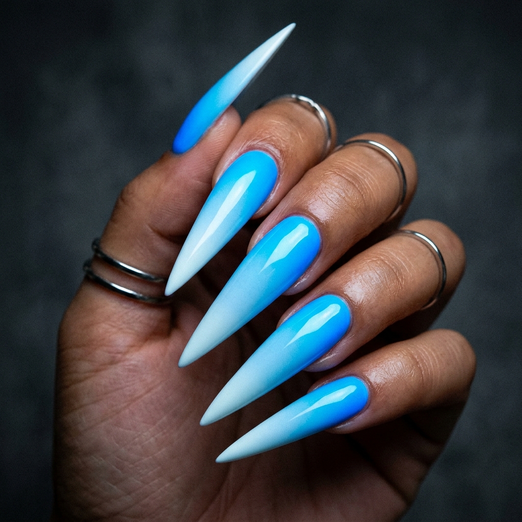 Stiletto Ombre Neon Blue Nails