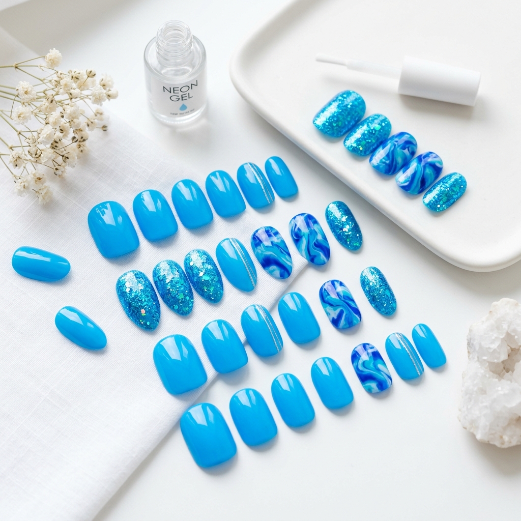 Press On Neon Blue Nails Ideas