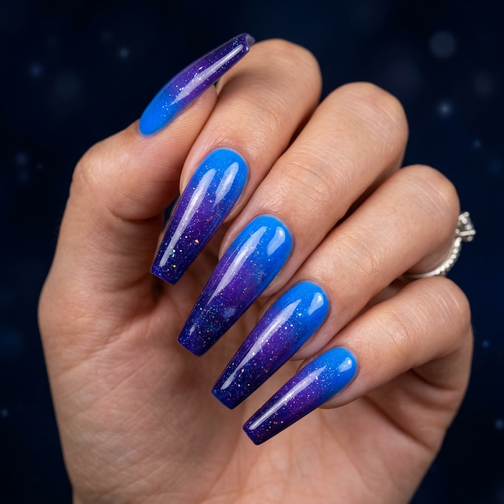 Neon Blue and Purple Nail Art