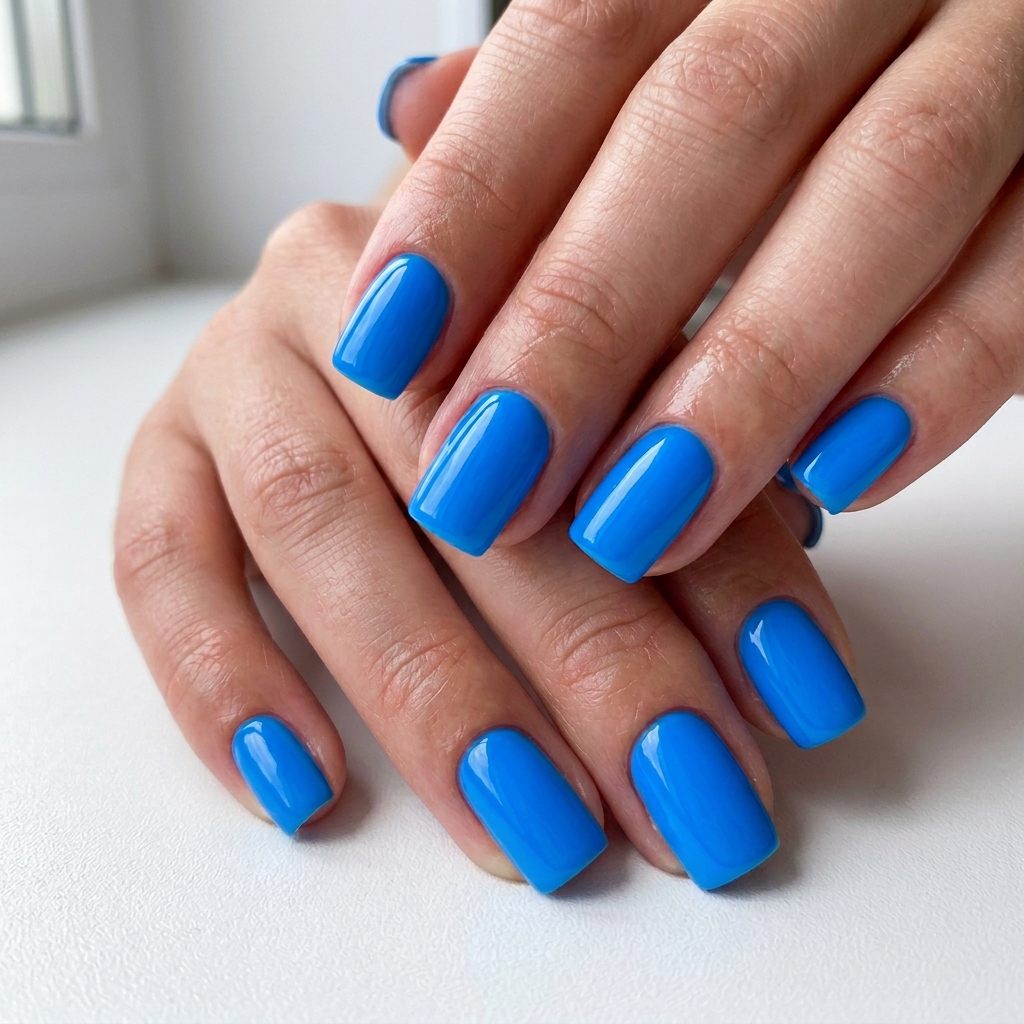 Neon Blue Short Nails