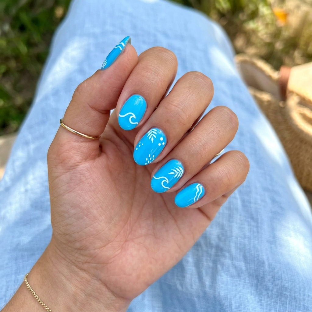 Neon Blue Summer Nail Design