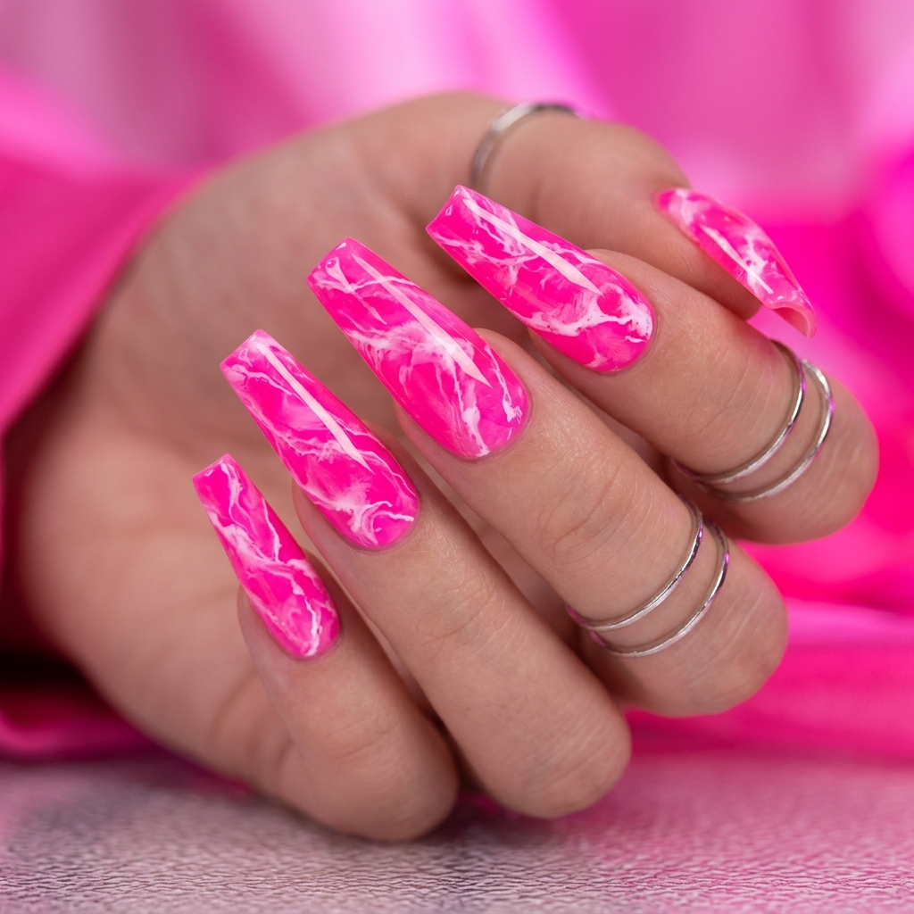 30 Pink Marble Nails Ideas You Will Absolutely Love 17 Pink Marble Square Nail Ideas