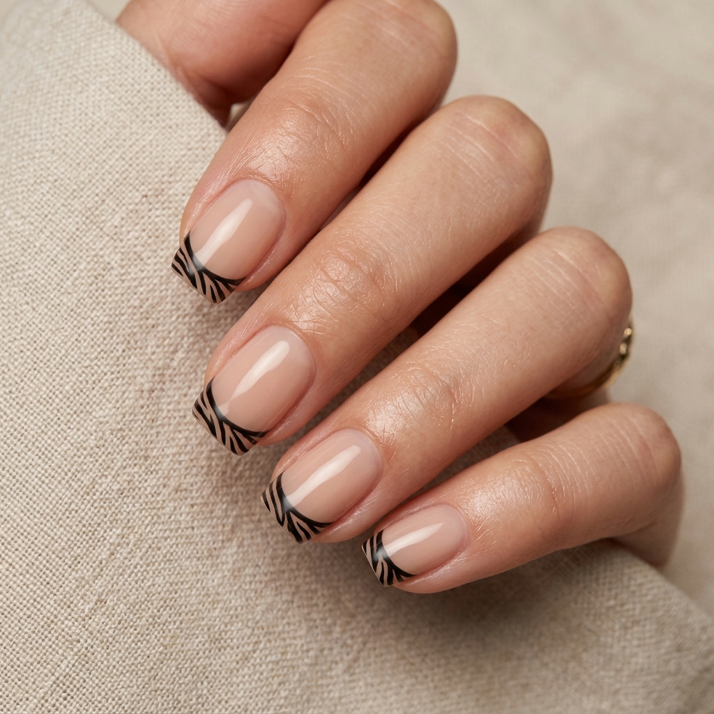 Nude Zebra French Tip Nails Ideas