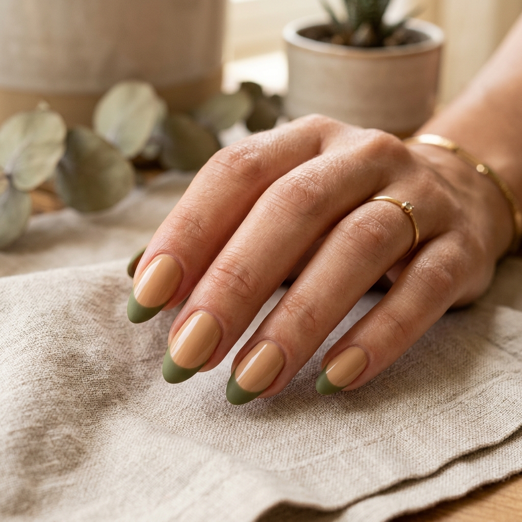 Olive Green French Tip Nails Ideas