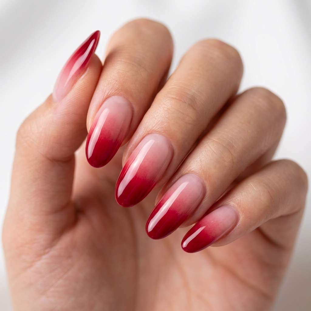 Ombre Cherry French Tip Nails Ideas
